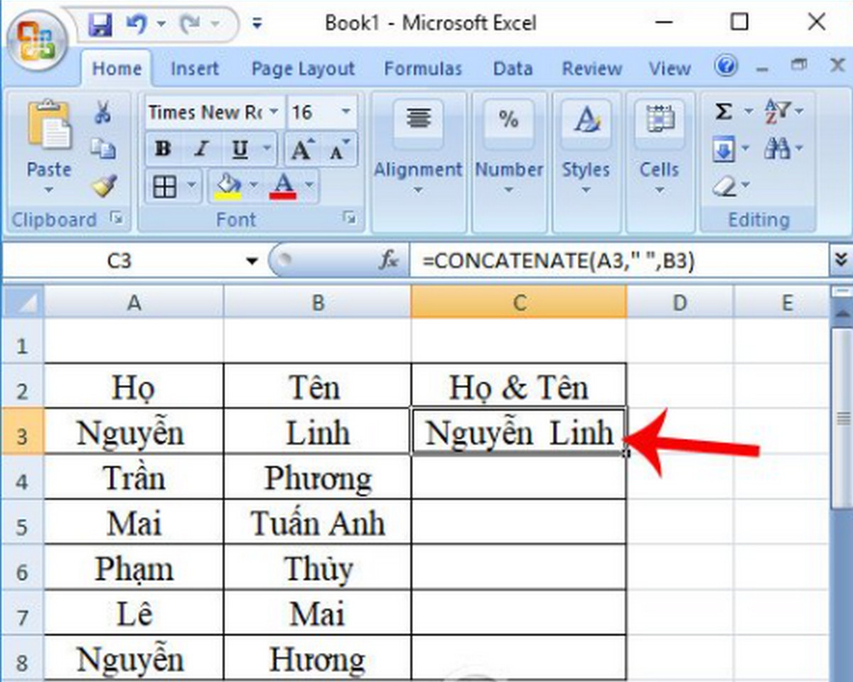 Cách gộp 2 cột Họ và Tên trong Excel không mất nội dung đơn giản nhất