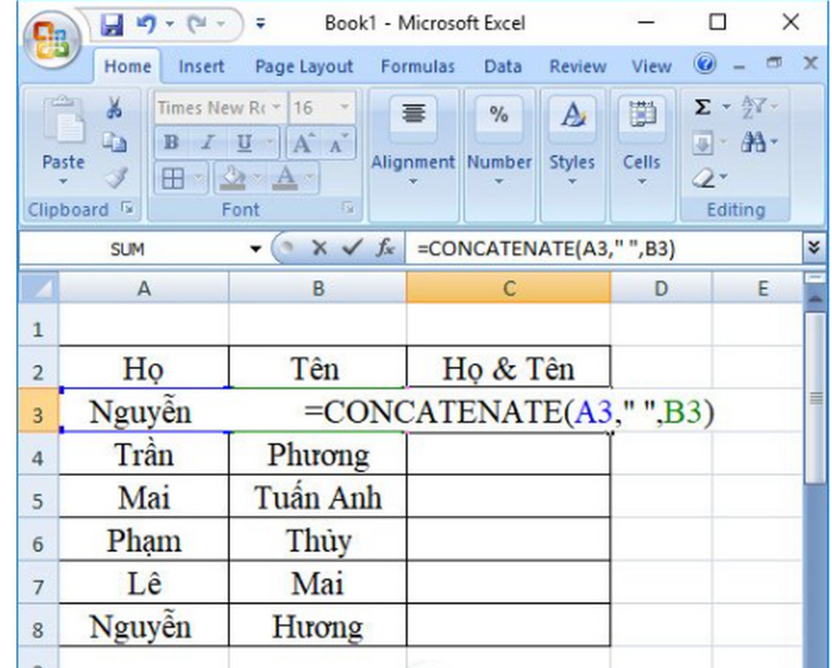 Cách Gộp 2 Cột Họ Và Tên Trong Excel Không Mất Nội Dung đơn Giản Nhất