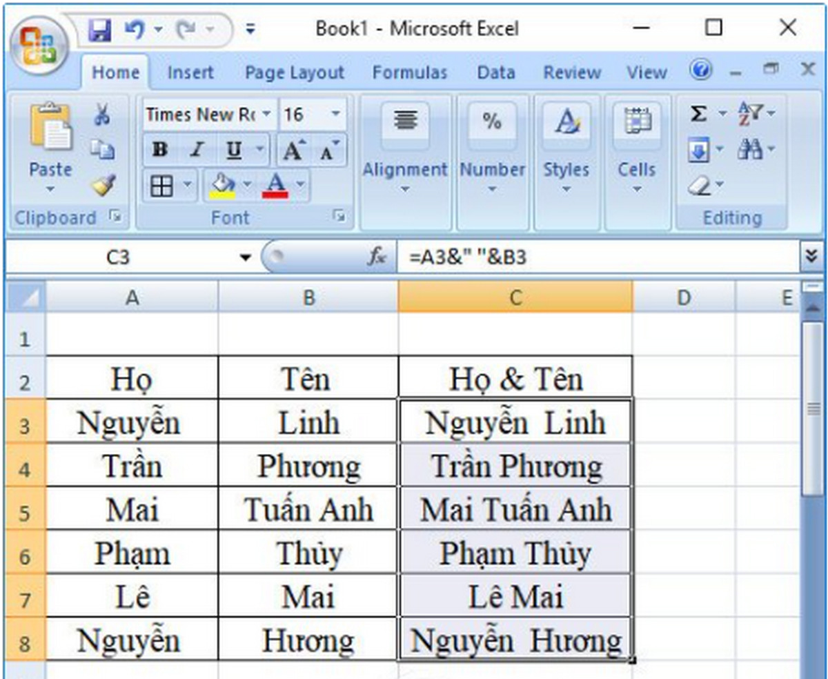 Cách Gộp 2 Cột Họ Và Tên Trong Excel Không Mất Nội Dung đơn Giản Nhất